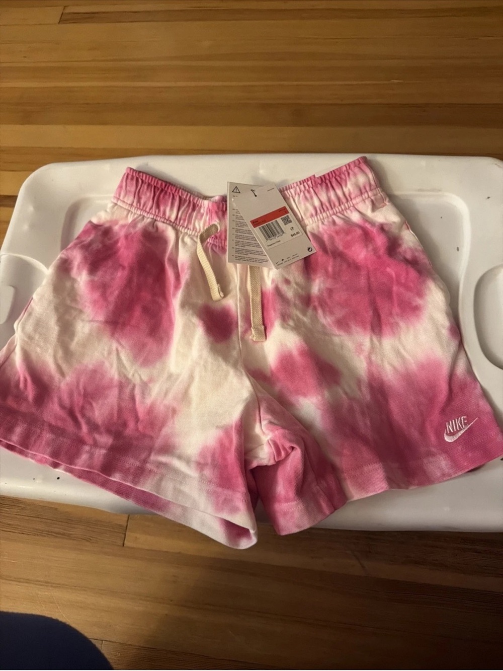 Nike Pink and White Tie-Dye Oversized Shorts